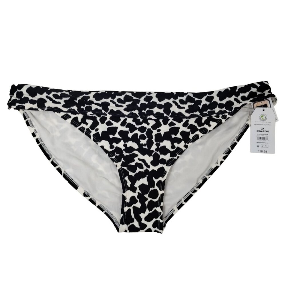 Time and Tru Womens 2XL Pebbles Black and White Mid Rise Bikini Bottom